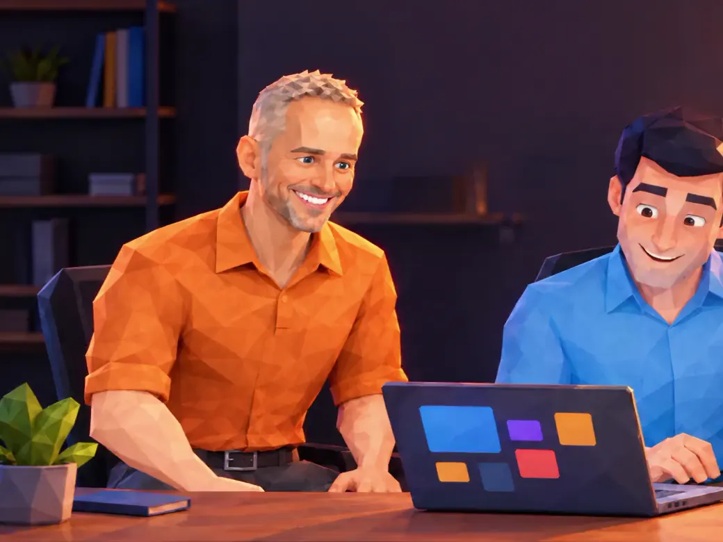 Animatie: een klant bouwt zelf een app, een collega van Tulipsoft wijst een risico aan en samen lossen ze het op